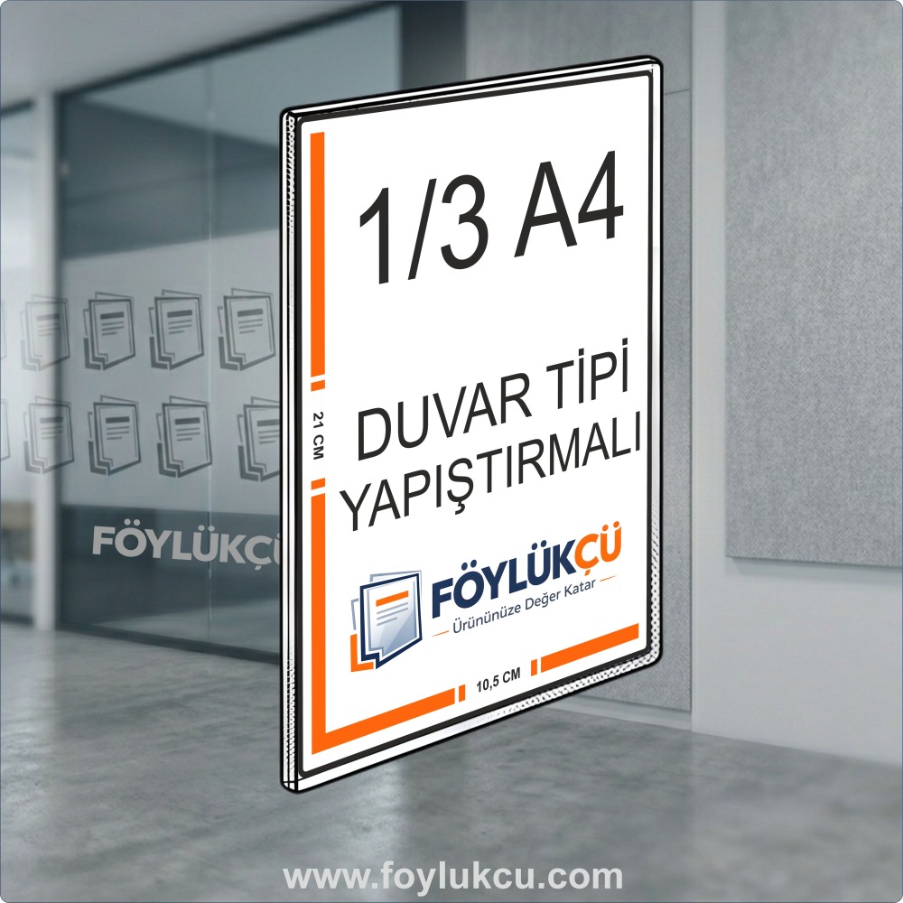 Duvar Tipi Yapıştırmalı 1/3 A4 Dikey Föylük 21x10,5 cm